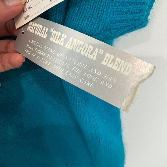 Vintage Teal Blue NEW Button Down Silk Blend Sweater Medium - Picture 4 of 8